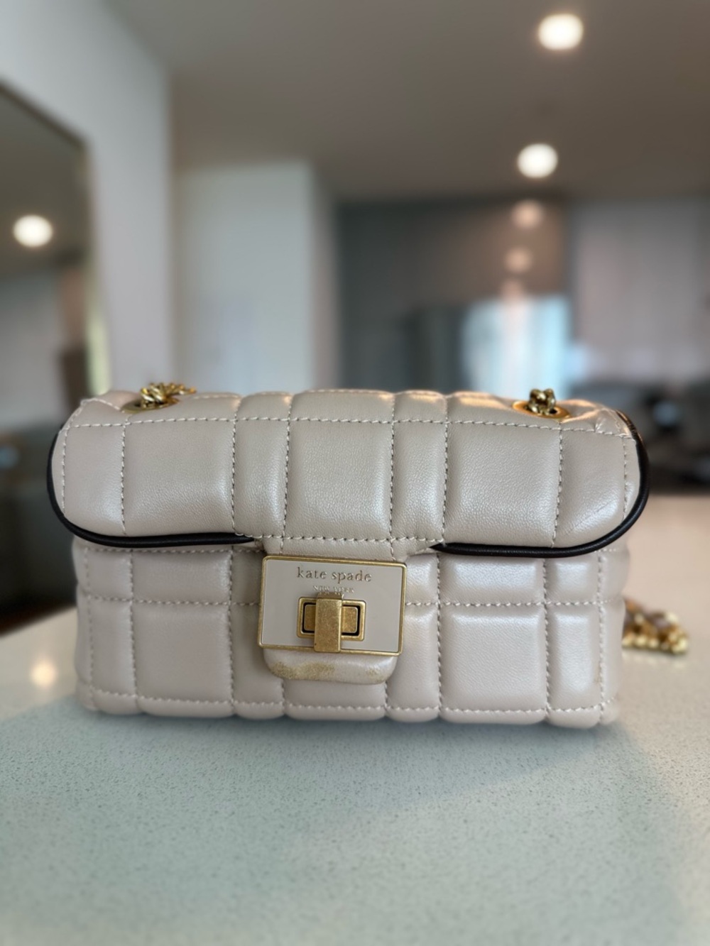 kate spade new york Evelyn Quilted Small Shoulder Crossbody in Milk Tea